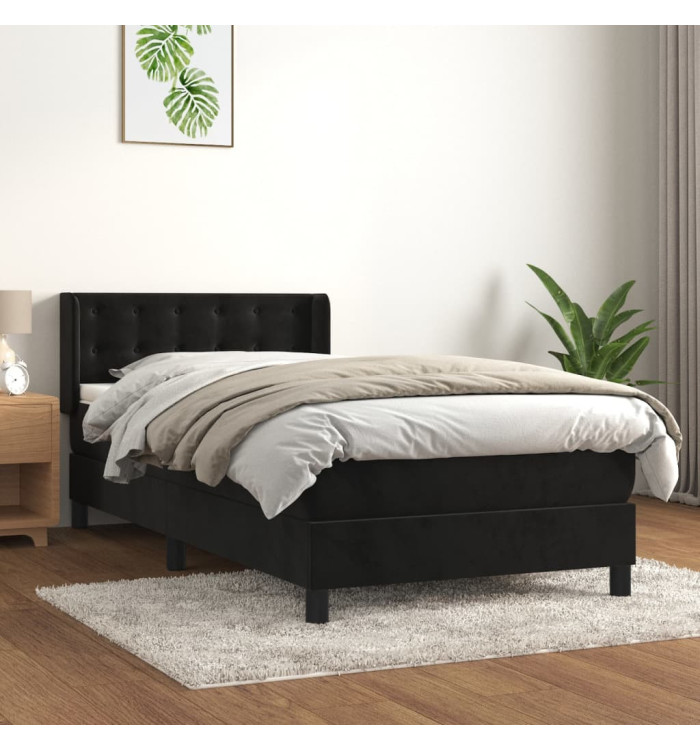 Sommier à lattes de lit avec matelas Noir 90x200 cm Velours | Mobilier & Déco
