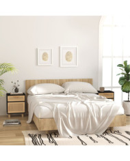 Tables de chevet 2 pcs Noir Bois de pin massif et rotin naturel | Mobilier & Déco
