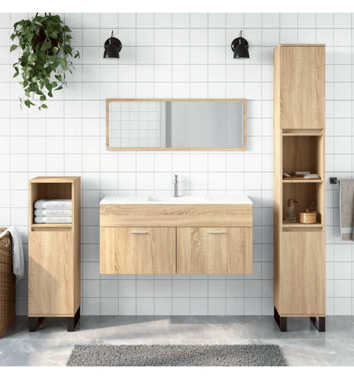 Armoire de bain avec miroir chêne sonoma bois d'ingénierie | Mobilier & Déco