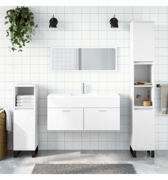 Armoire de salle de bain avec miroir blanc bois d'ingénierie | Mobilier & Déco
