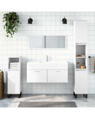 Armoire de salle de bain avec miroir blanc bois d'ingénierie | Mobilier & Déco
