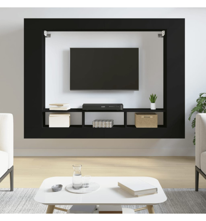 Meuble TV noir 152x22x113 cm bois d'ingénierie | Mobilier & Déco
