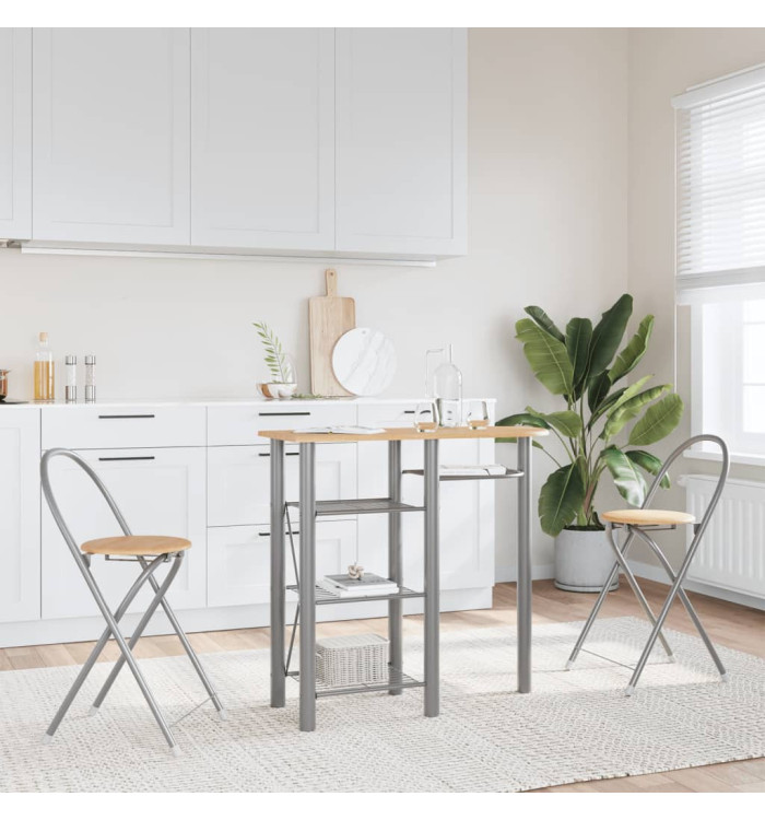 Ensemble de bar 3 pcs gris et marron bois d'ingénierie et fer | Mobilier & Déco