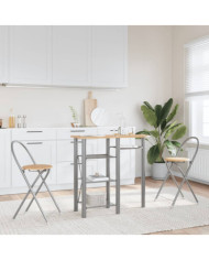 Ensemble de bar 3 pcs gris et marron bois d'ingénierie et fer | Mobilier & Déco