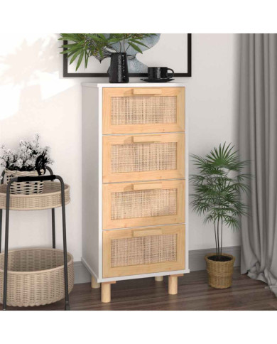 Buffet Blanc 40x30x90 cm Bois de pin massif et rotin naturel | Mobilier & Déco