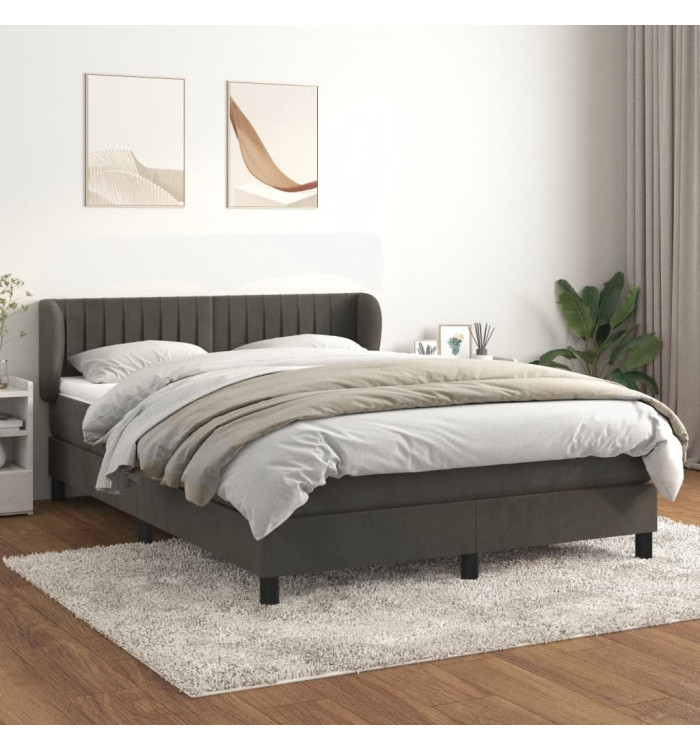 Sommier à lattes de lit et matelas Gris foncé 140x190cm Velours | Mobilier & Déco