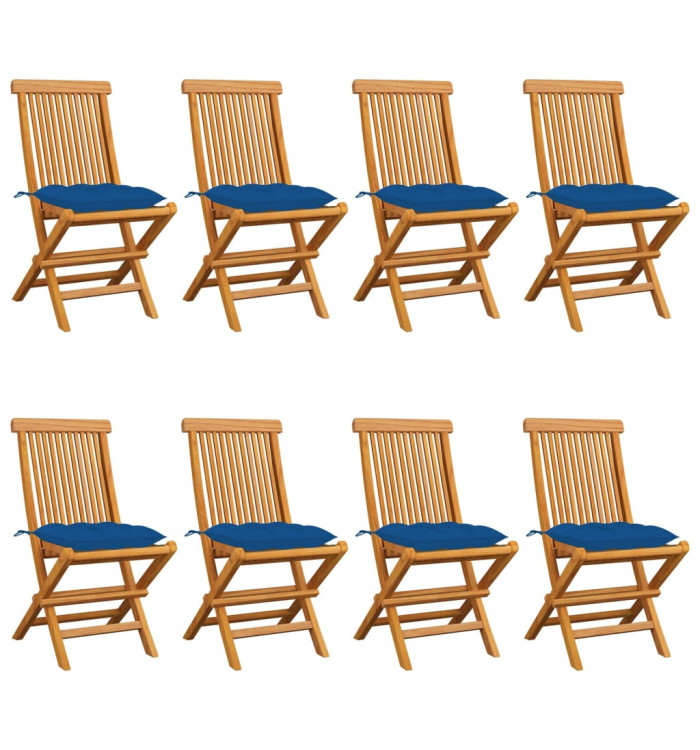 Chaises de jardin et coussins bleu lot de 8 Bois de teck massif | Mobilier & Déco