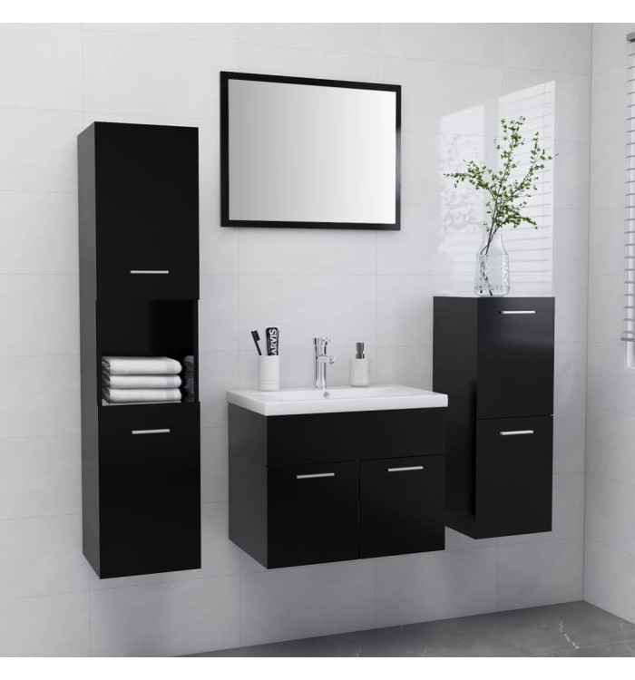 Ensemble de meubles de salle de bain Noir Bois d'ingénierie | Mobilier & Déco