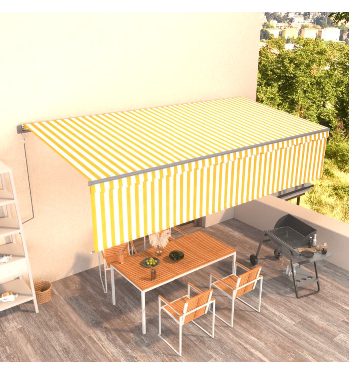Auvent automatique rétractable avec store 6x3 m Jaune et blanc | Mobilier & Déco