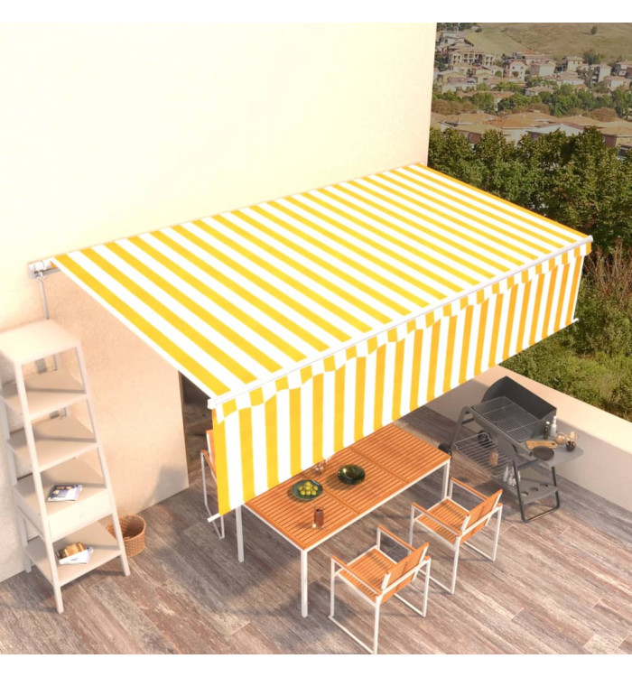 Auvent manuel rétractable avec store 6x3 m Jaune et blanc | Mobilier & Déco