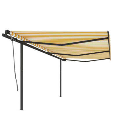 Auvent automatique rétractable avec poteaux 6x3m Jaune et blanc | Mobilier & Déco