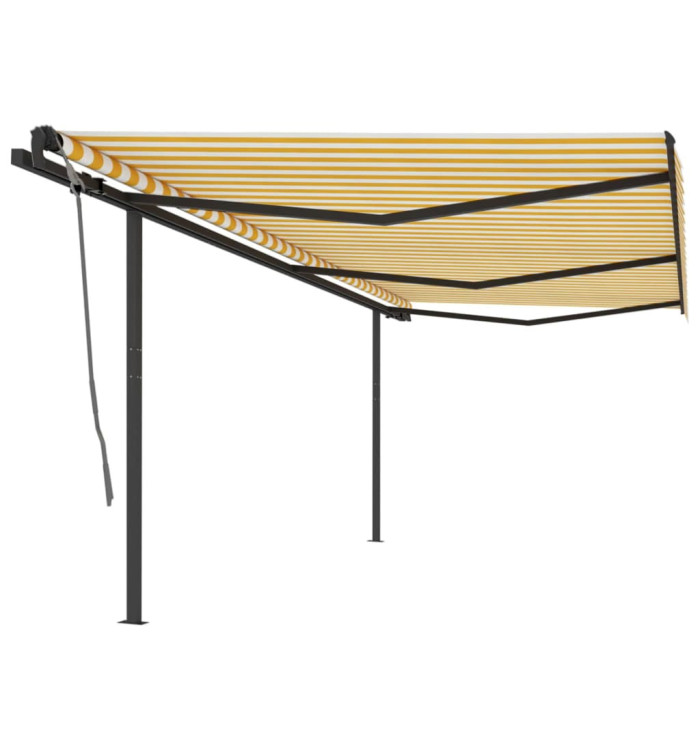 Auvent automatique rétractable avec poteaux 6x3m Jaune et blanc | Mobilier & Déco
