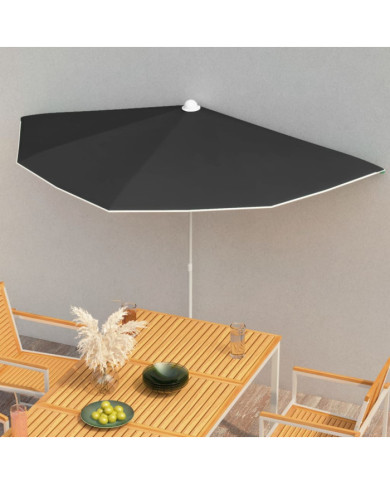 Demi-parasol de jardin avec mât 180x90 cm noir | Mobilier & Déco