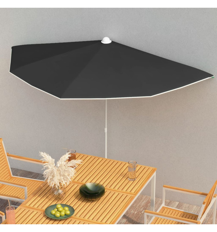 Demi-parasol de jardin avec mât 180x90 cm noir | Mobilier & Déco