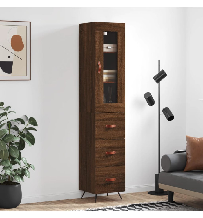 Buffet haut Chêne marron 34,5x34x180 cm Bois d'ingénierie | Mobilier & Déco