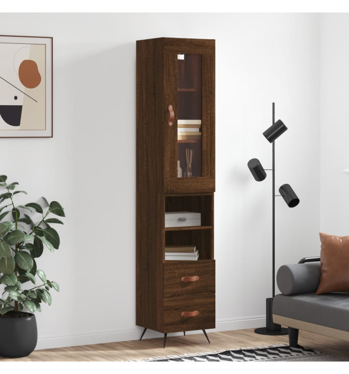 Buffet haut Chêne marron 34,5x34x180 cm Bois d'ingénierie | Mobilier & Déco