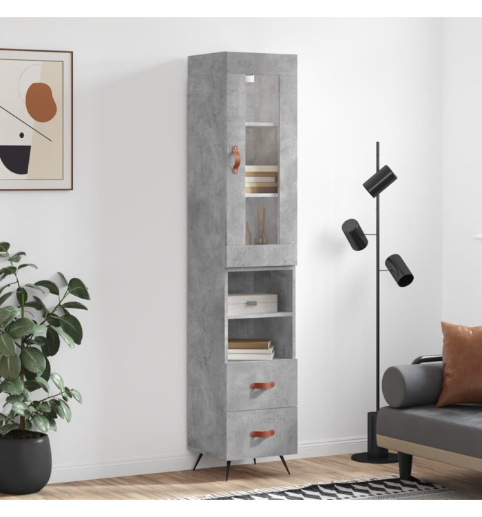 Buffet haut Gris béton 34,5x34x180 cm Bois d'ingénierie | Mobilier & Déco