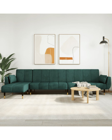 Canapé-lit en forme de L vert foncé 275x140x70 cm velours | Mobilier & Déco