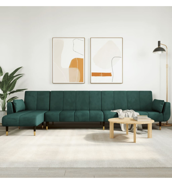 Canapé-lit en forme de L vert foncé 275x140x70 cm velours | Mobilier & Déco