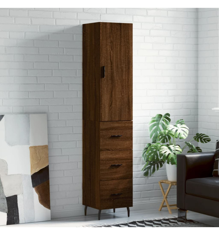 Buffet haut Chêne marron 34,5x34x180 cm Bois d'ingénierie | Mobilier & Déco