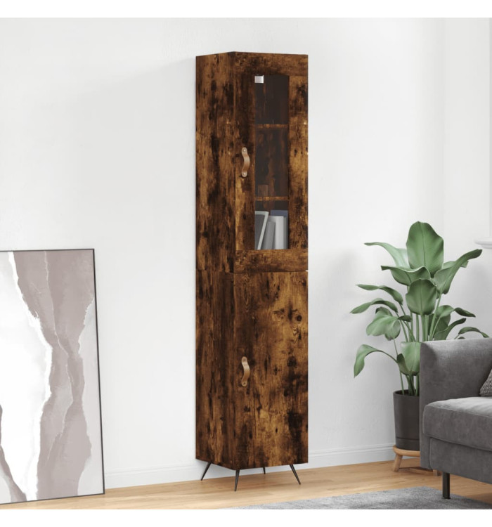 Buffet haut Chêne fumé 34,5x34x180 cm Bois d'ingénierie | Mobilier & Déco