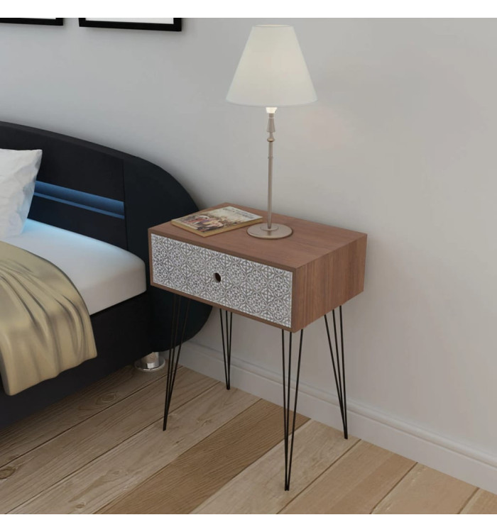 Table de chevet avec 1 tiroir rectangulaire Marron | Mobilier & Déco