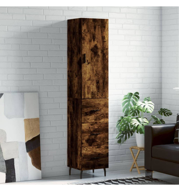 Buffet haut Chêne fumé 34,5x34x180 cm Bois d'ingénierie | Mobilier & Déco