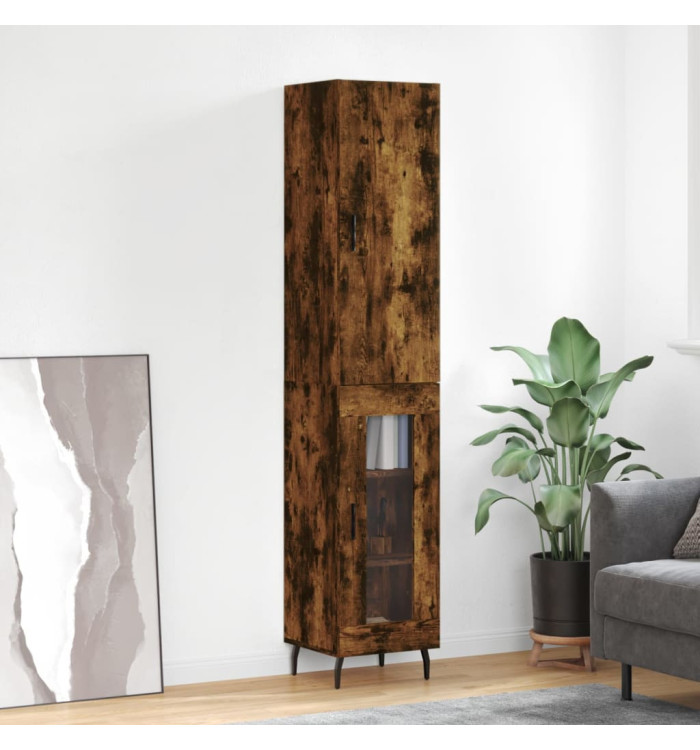 Buffet haut Chêne fumé 34,5x34x180 cm Bois d'ingénierie | Mobilier & Déco
