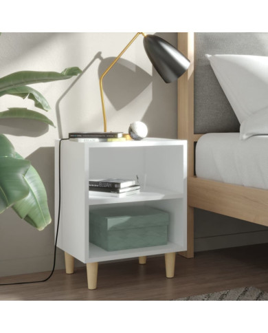 Tables de chevet avec pieds en bois 2 pcs Blanc 40x30x50 cm | Mobilier & Déco