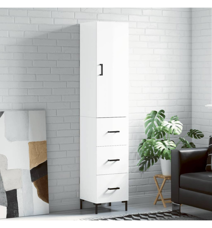 Buffet haut Blanc brillant 34,5x34x180 cm Bois d'ingénierie | Mobilier & Déco