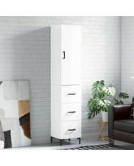 Buffet haut Blanc brillant 34,5x34x180 cm Bois d'ingénierie | Mobilier & Déco