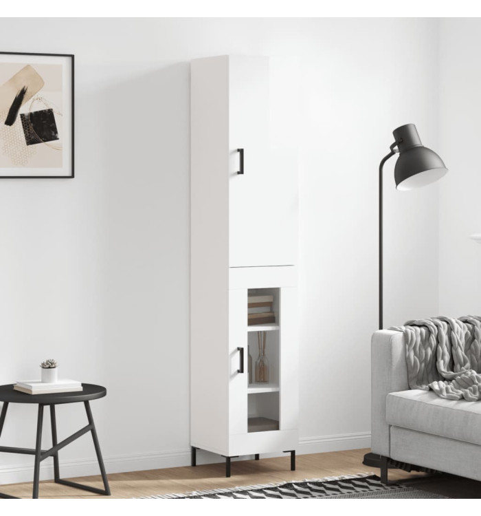 Buffet haut Blanc brillant 34,5x34x180 cm Bois d'ingénierie | Mobilier & Déco