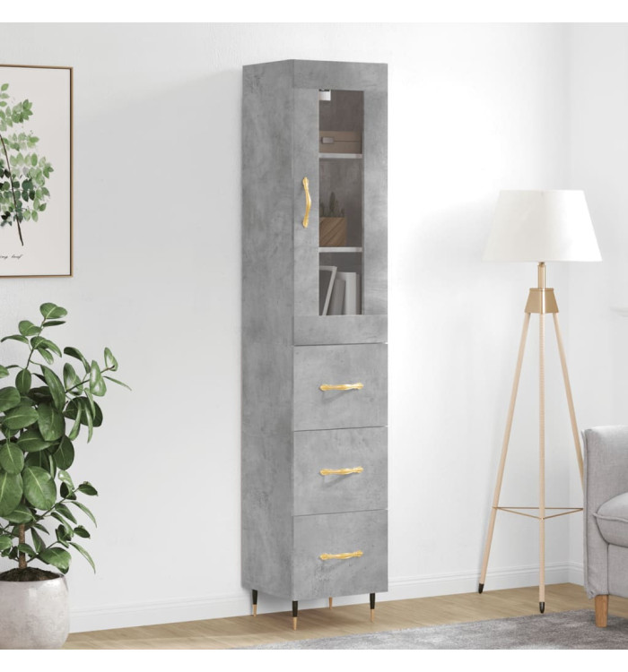 Buffet haut Gris béton 34,5x34x180 cm Bois d'ingénierie | Mobilier & Déco