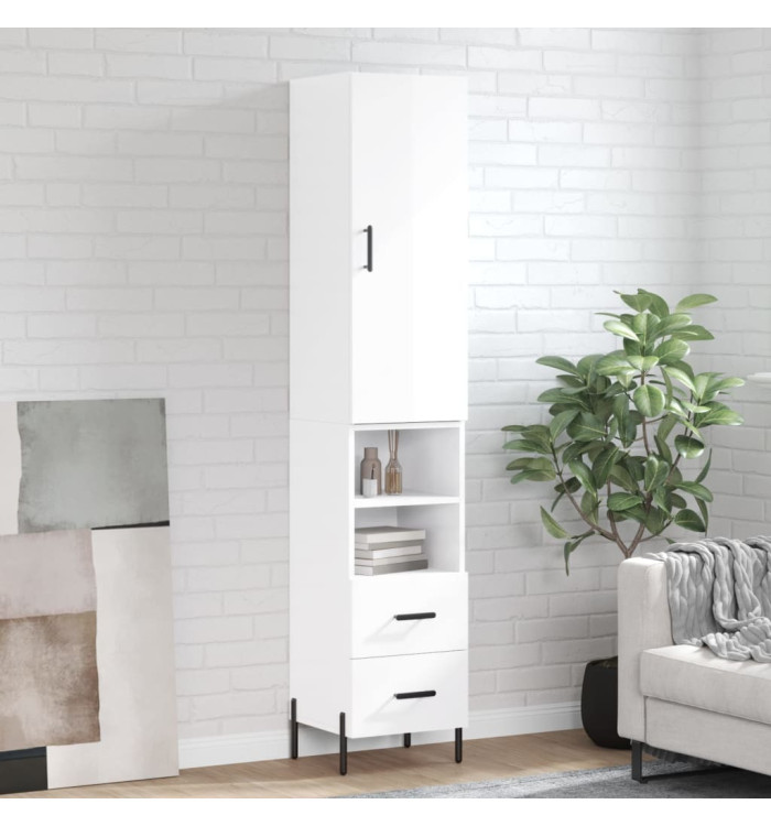 Buffet haut Blanc brillant 34,5x34x180 cm Bois d'ingénierie | Mobilier & Déco