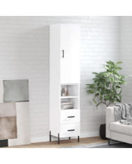 Buffet haut Blanc brillant 34,5x34x180 cm Bois d'ingénierie | Mobilier & Déco
