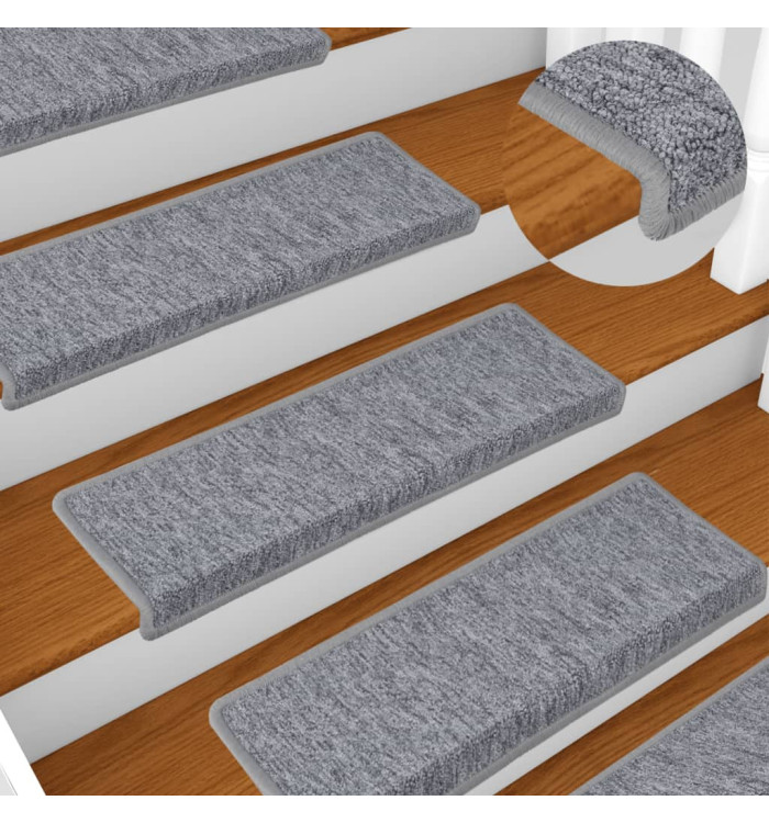 Tapis d'escalier 15 pcs 65x21x4 cm Blanc et gris | Mobilier & Déco