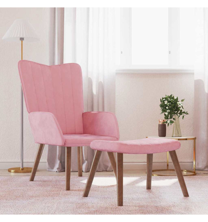 Chaise de relaxation avec repose-pied Rose Velours | Mobilier & Déco