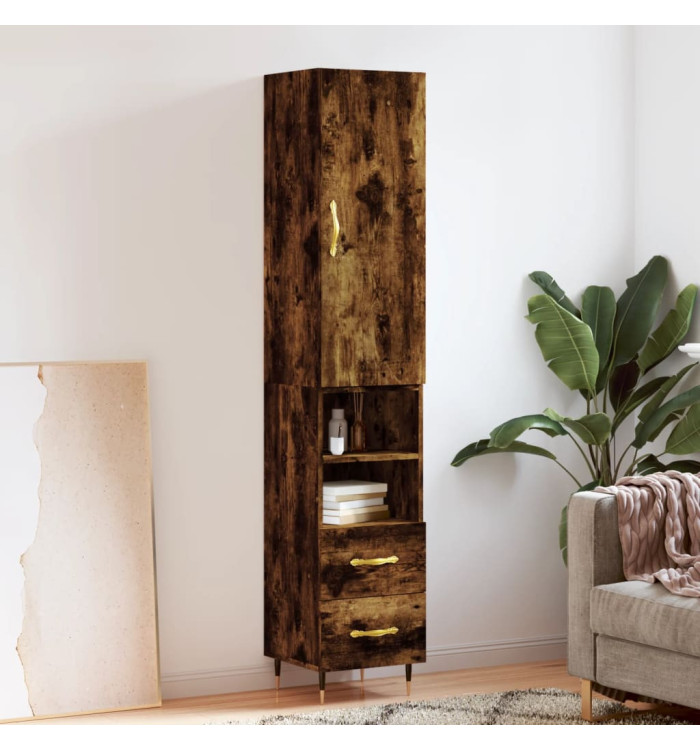 Buffet haut Chêne fumé 34,5x34x180 cm Bois d'ingénierie | Mobilier & Déco