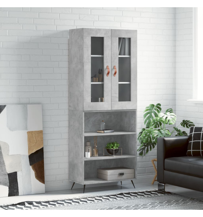 Buffet haut Gris béton 69,5x34x180 cm Bois d'ingénierie | Mobilier & Déco