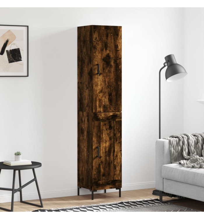 Buffet haut Chêne fumé 34,5x34x180 cm Bois d'ingénierie | Mobilier & Déco