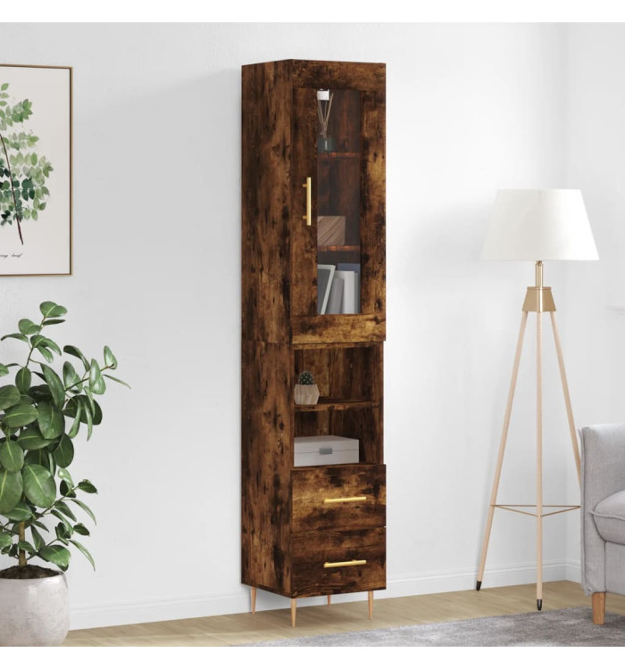 Buffet haut Chêne fumé 34,5x34x180 cm Bois d'ingénierie | Mobilier & Déco