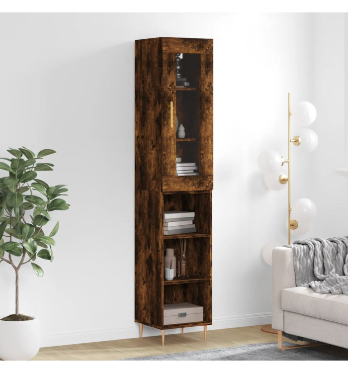 Buffet haut Chêne fumé 34,5x34x180 cm Bois d'ingénierie | Mobilier & Déco
