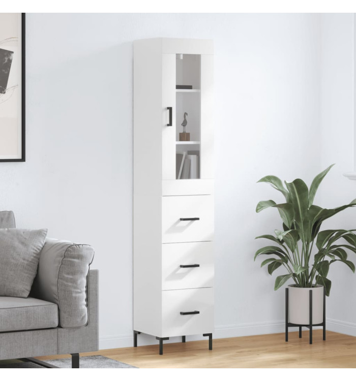 Buffet haut Blanc brillant 34,5x34x180 cm Bois d'ingénierie | Mobilier & Déco