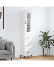 Buffet haut Blanc brillant 34,5x34x180 cm Bois d'ingénierie | Mobilier & Déco