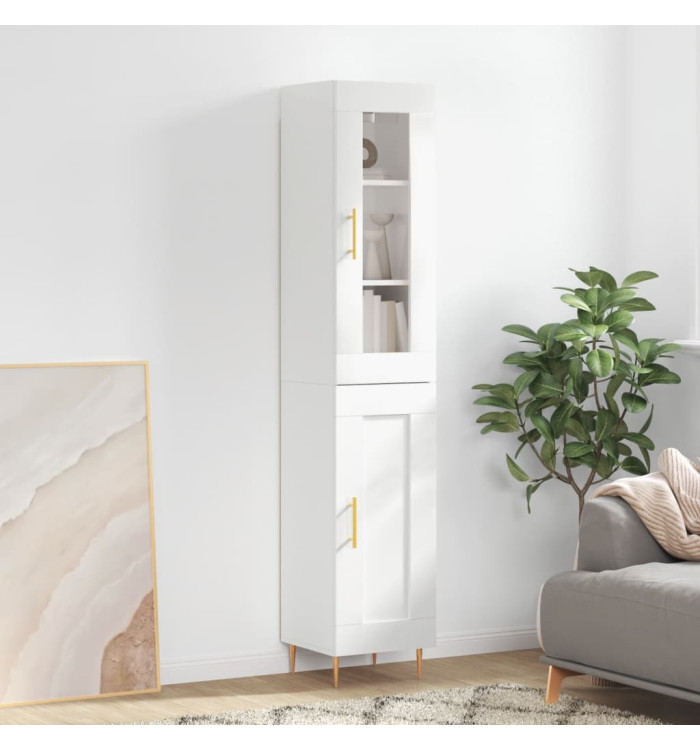 Buffet haut Blanc brillant 34,5x34x180 cm Bois d'ingénierie | Mobilier & Déco