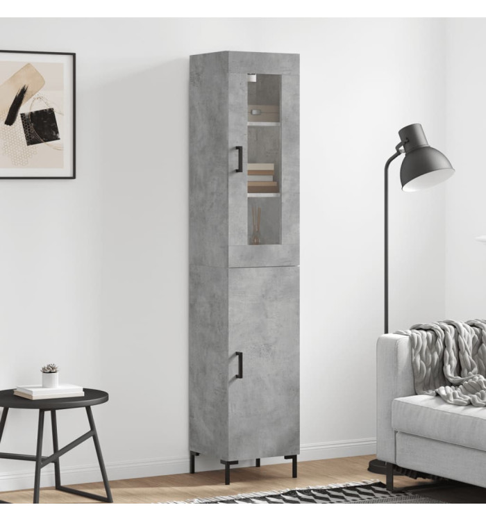 Buffet haut Gris béton 34,5x34x180 cm Bois d'ingénierie | Mobilier & Déco