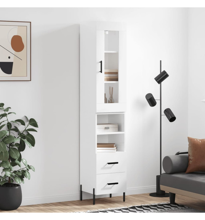 Buffet haut Blanc brillant 34,5x34x180 cm Bois d'ingénierie | Mobilier & Déco