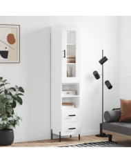 Buffet haut Blanc brillant 34,5x34x180 cm Bois d'ingénierie | Mobilier & Déco