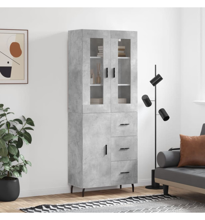 Buffet haut Gris béton 69,5x34x180 cm Bois d'ingénierie | Mobilier & Déco
