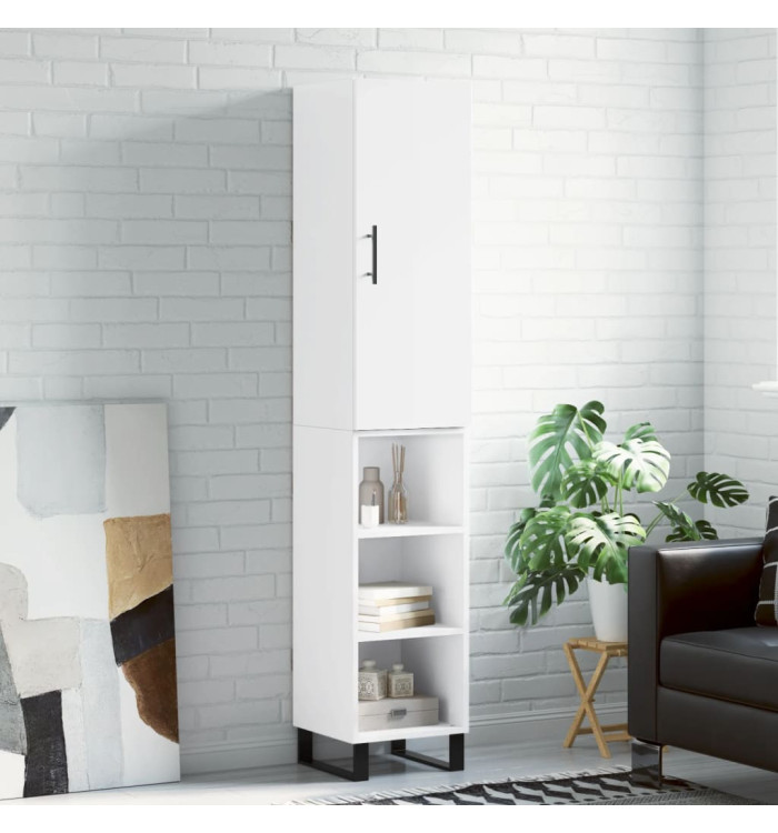 Buffet haut Blanc brillant 34,5x34x180 cm Bois d'ingénierie | Mobilier & Déco